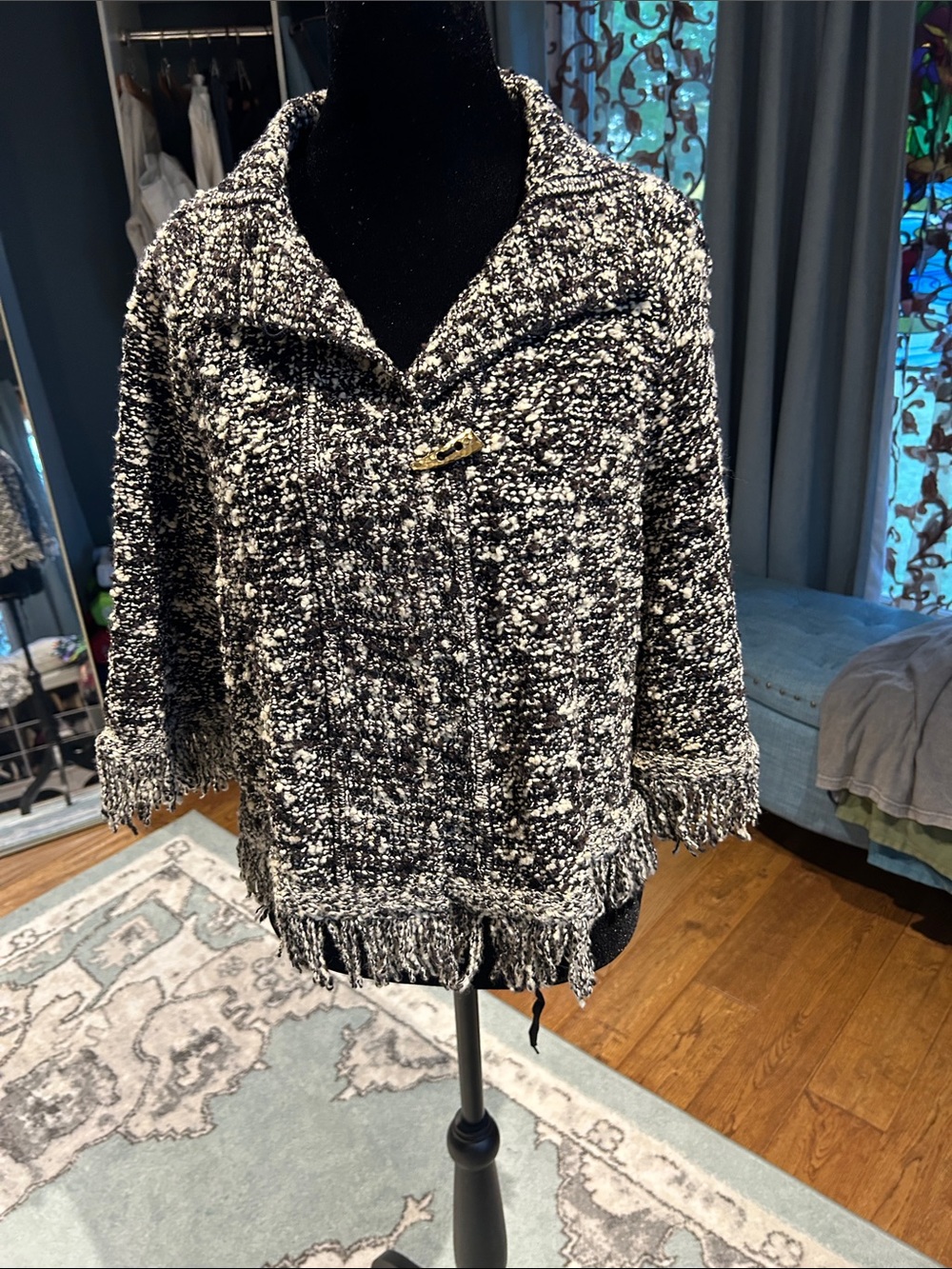 St. John Collection Black & White Tweed Fringe Short Jacket